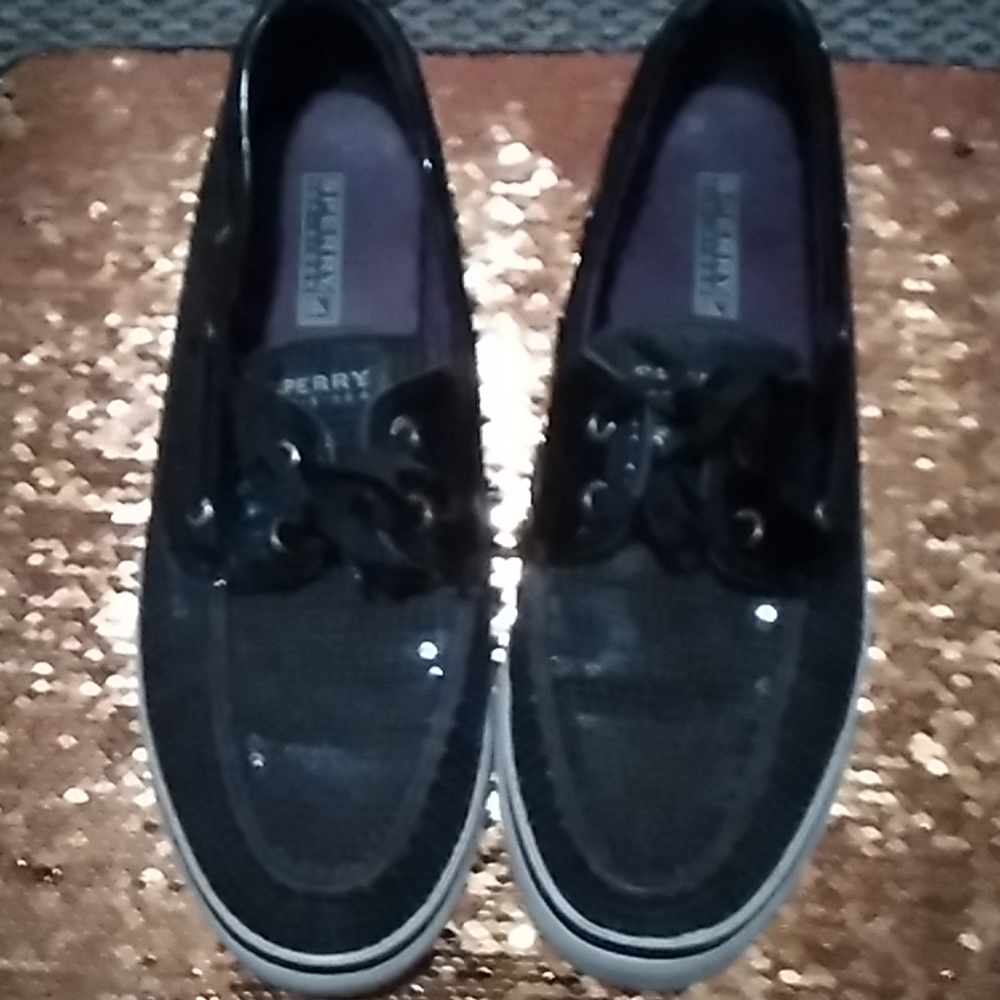 BLACK SEQUINED  SPERRYS TOPSIDERS